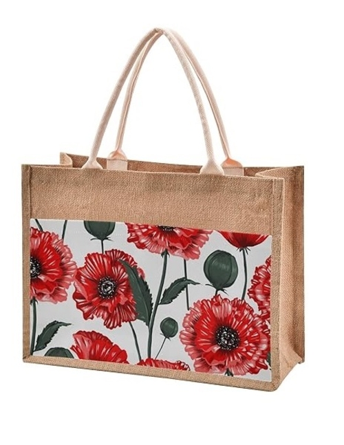 PINK FLOWER PRINTED JUTE BAG