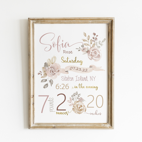 Custom floral baby gift | Birth Announcement | Personalized baby gift
