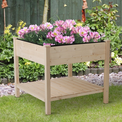 Outsunny Wooden Raised Flower Bed Outdoor Tall Planter Elevated Garden
