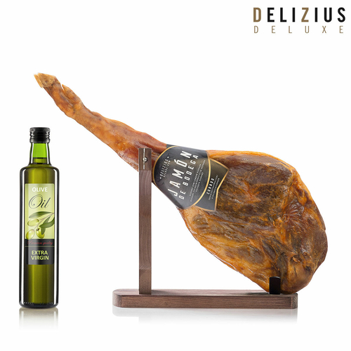 Set of Cellar Cured Ham, Olive Oil and Ham Holder Delizius Deluxe