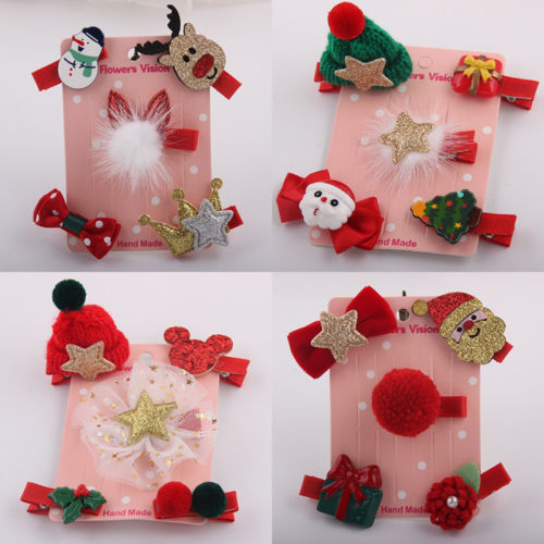5PCS Cute Christmas Print Hairbow Toddler Kids
