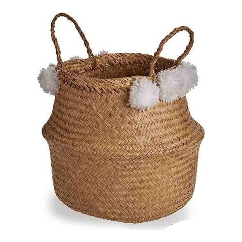 Basket Brown Pompoms Natural Fibre (30 x 28 x 30 cm)