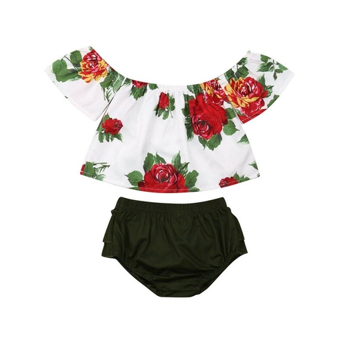 USA Baby Girl Off Shoulder Floral Tops Shorts