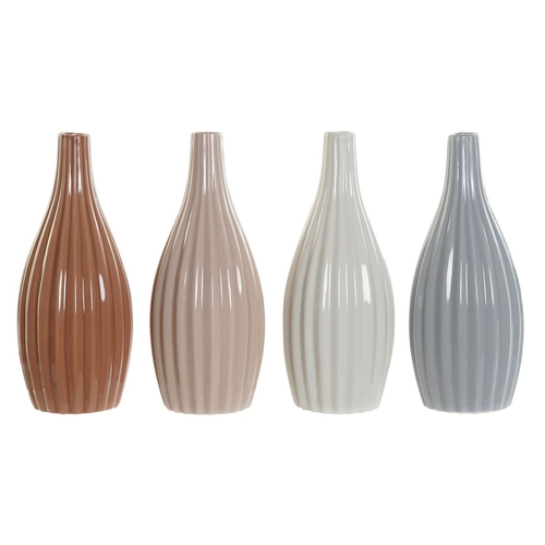 Vase DKD Home Decor 9 x 9 x 21 cm Porcelain Grey Beige Pink White (4