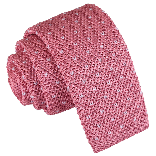 Flecked V Polka Dot Knitted Skinny Tie - Baby Pink