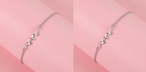 Sterling Silver Leaf Bracelet Adjustable, Rhodium Plated PACK OF 2