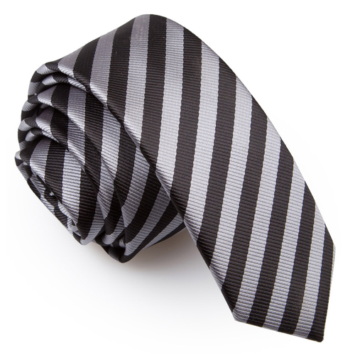 Thin Stripe Skinny Tie - Black & Grey