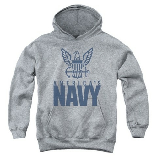 Trevco Navy-Eagle Logo Youth Pull-Over Hoodie- Athletic Heather - Medi