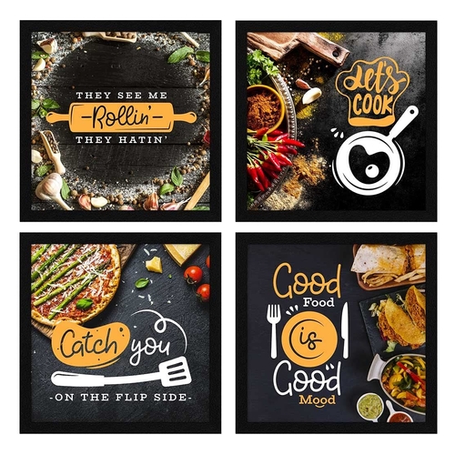 Kitchen Food Quotes Motivational Funny Wall Art Frames set of 4