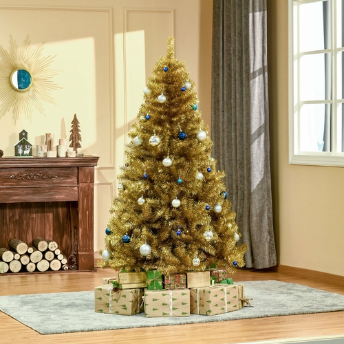 HOMCOM 6ft Artificial Christmas Tree Pop-Up Collapsible Golden Xmas