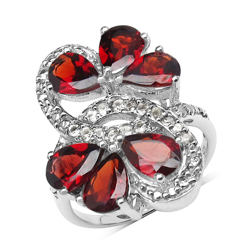 5.19 Carat Genuine Garnet & White Topaz .925 Sterling Silver Ring