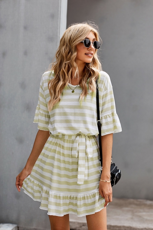 Stripes Ruffle Short Dress