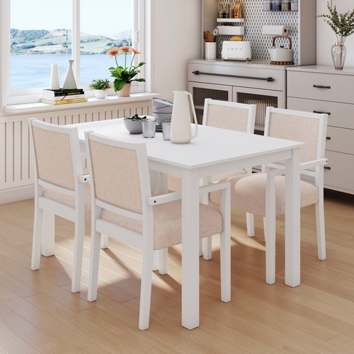 Wood 5-Piece Dining Table Set with 4 Arm Upholstered Dining