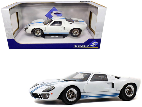 Ford GT40 Widebody White with Blue Stripes 1/18 Diecast Model Car by