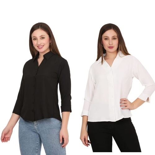 Womens Solid Formal Shirt PACK OF 2 NAVY BLACK AND WHITE  S