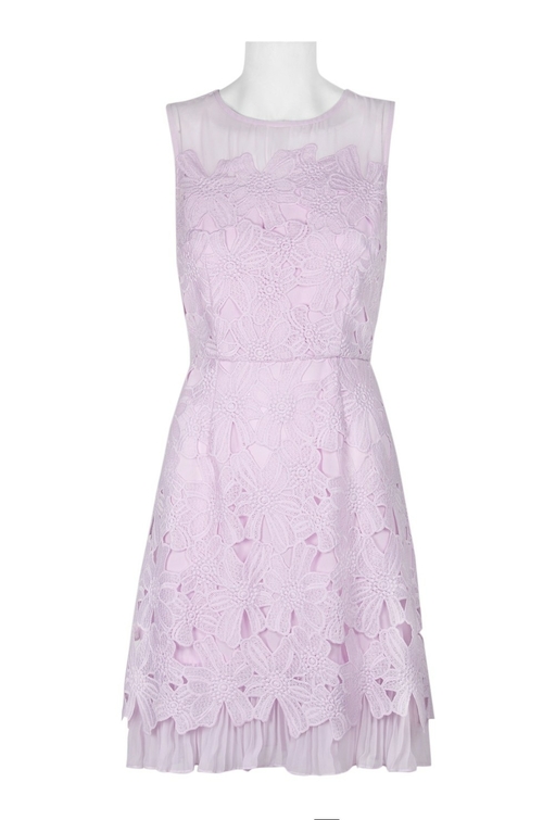 Adrianna Papell Crew Neck Sleeveless Illusion Keyhole Back Floral Lace