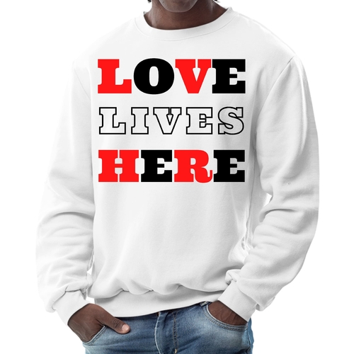 Mens Graphic Sweatshirt - Love Lives Here Christian Red Black