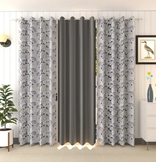 Grey 3-Piece Polyester Blend Grommet Long Door Curtains Set