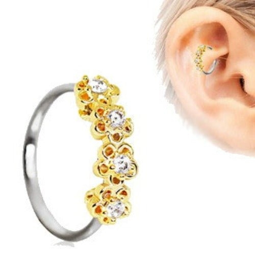 316L Stainless Steel Golden Flowers Seamless Circular Ring / Daith