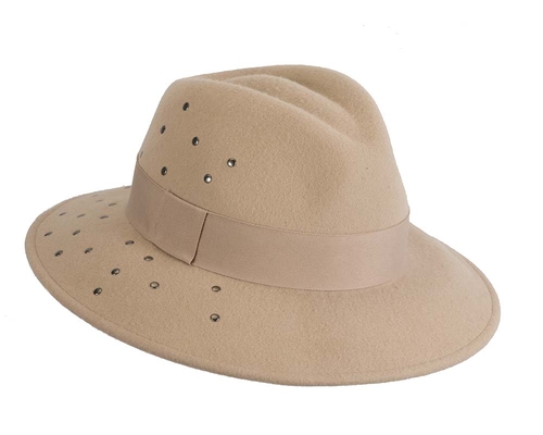 Exclusive wide brim beige fedora felt hat