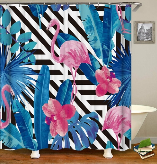 Flamingos And Leaves Shower Curtain