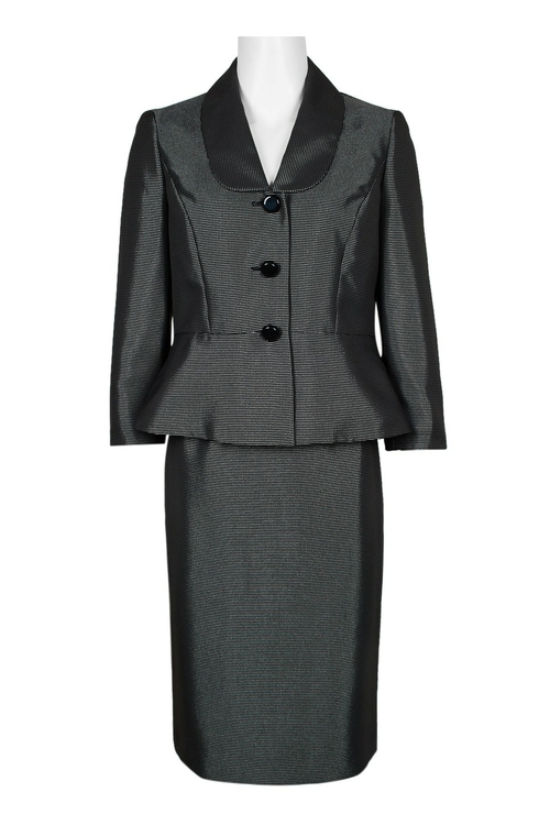 Kasper Lapel Collar Button Down Long Sleeve Flared Slit Back Twill