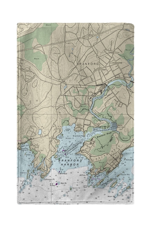 Betsy Drake BT12373BR Branford Harbor, CT Nautical Map Beach Towel