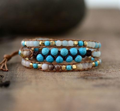 Women Wrap Bracelets Natural Stones Cord Bradided