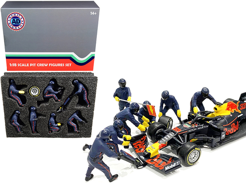 Formula One F1 Pit Crew 7 Figurine Set Team Blue for 1/18 Scale Models