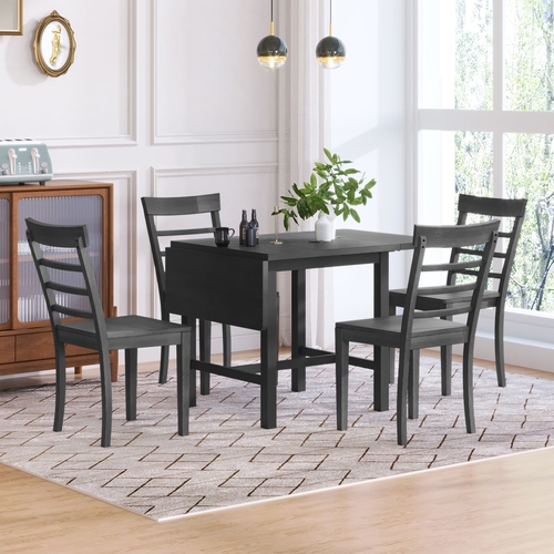 5-Piece Wood Square Drop Leaf Breakfast Nook Extendable Dining Table