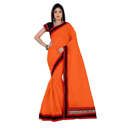 Generic Women's Chiffon Saree (Orange, 5-6 Mtrs)