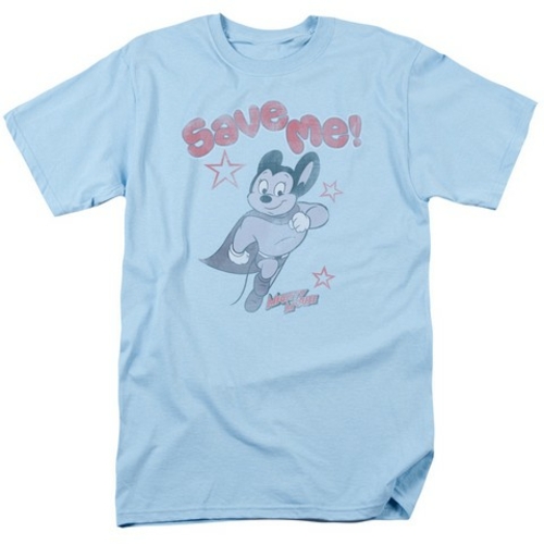 Trevco Mighty Mouse-Save Me - Short Sleeve Adult 18-1 Tee - Light Blue