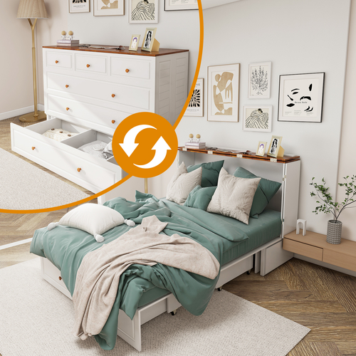 MFC-1 Twin Size Murphy Chest Bed Frame, Murphy Bed with Drawers