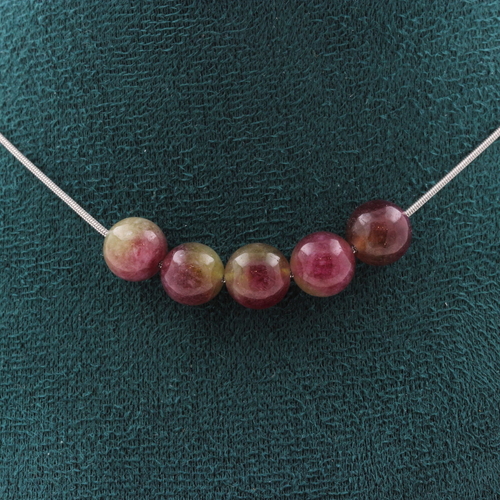 Two-tone Tourmaline 8 mm 5 beads necklace.