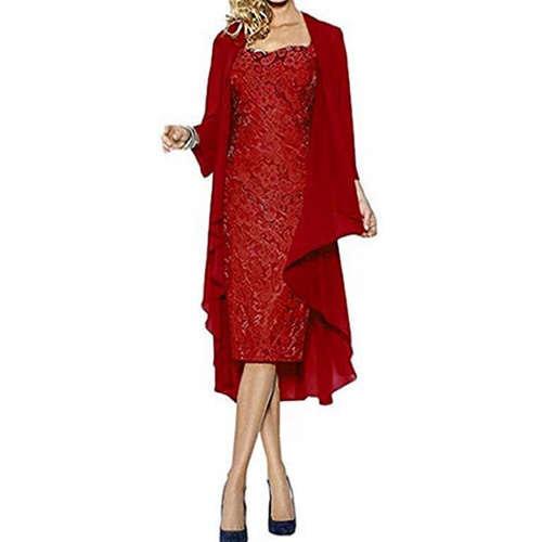  New Women Autumn Dress Plus Size Lace Midi