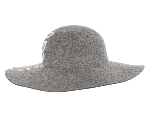 Wide brim charcoal winter cloche hat