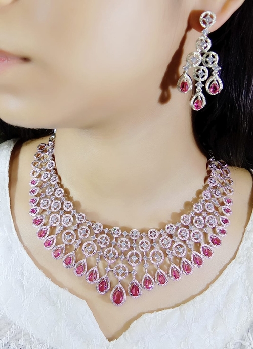Artificial Multi Pink Necklace Cz Stone Jewellery