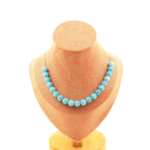 Blue Chalcedony 20 beads 8 mm necklace. 