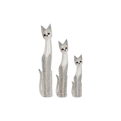 Set of Figures DKD Home Decor Grey Beige Cats Albasia wood (17 x 6 x