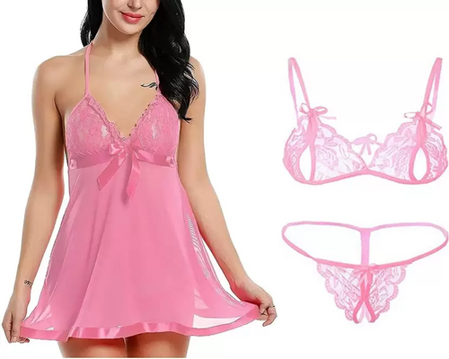 Women's Bra & Panty Set Self Design Pink Lingerie Set (Size 32)