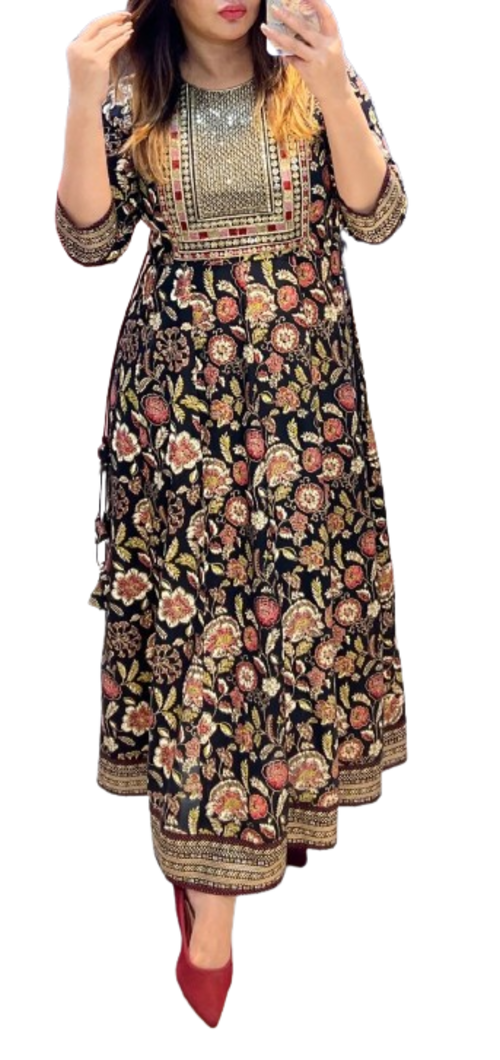 Women's Beautiful Print And Highlighted With Embriodery Rayon ANARKALI