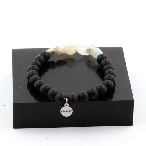 Multicolor Opal from Australia + Matte black Onyx Bracelet 8 mm Beads.