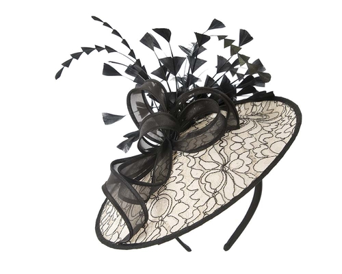 Large cream and black fascinator