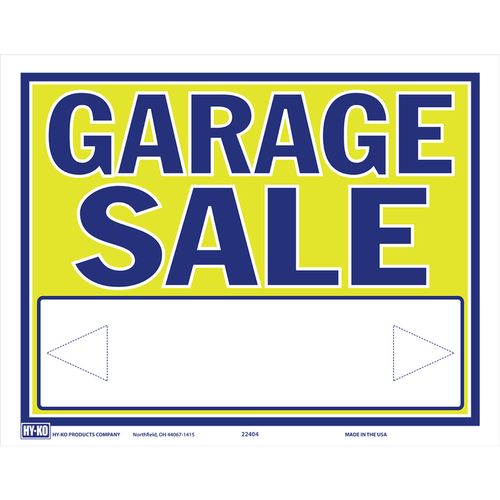 Hy-Ko 5992771 9 x 13 in. English Garage Sale Polystyrene Sign - Yellow