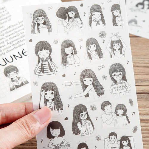 6PCS/ PACK Cute Drawing Girl Sticker Marker