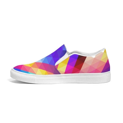 Womens Sneakers - Canvas Slip on Shoes - Multicolor Retro Print