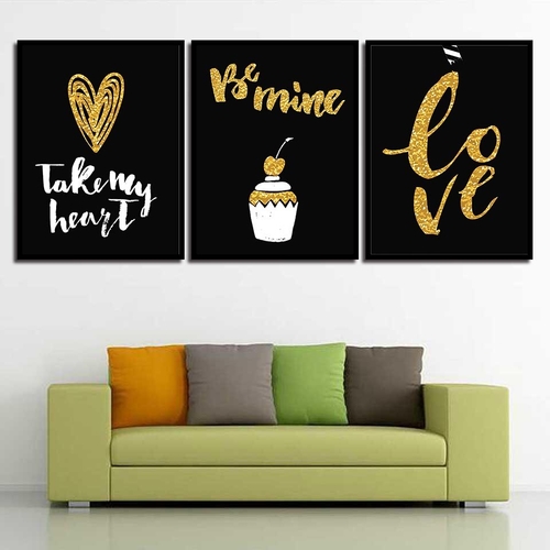 Minimalism Pictures Gold Love Heart Black