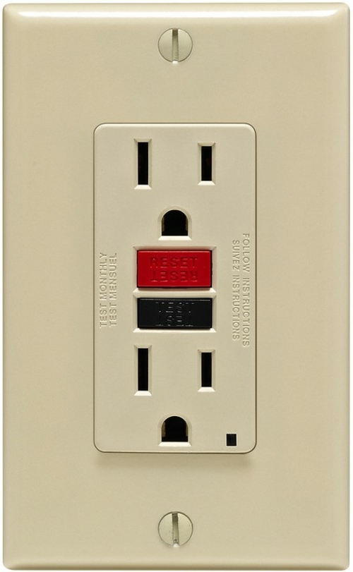 Mfg C21-GFNT1-RNI Self-Test 15A GFCI Outlet With Wall Plate, Ivory