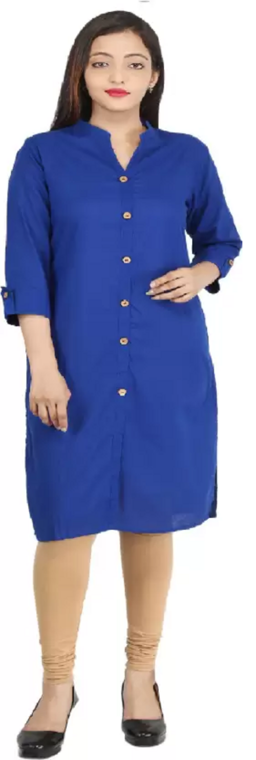 Women Solid Cotton Silk Straight Kurta  (Dark Blue) Size L