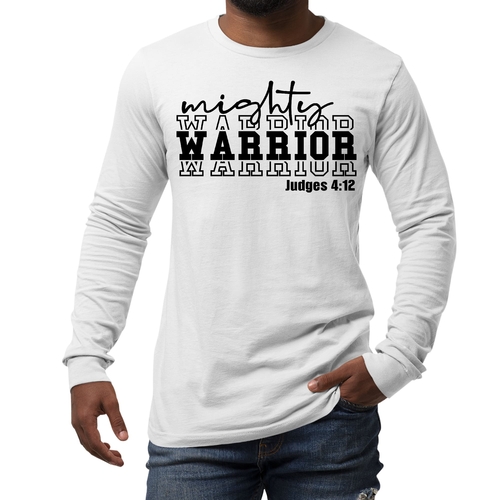Mens Long Sleeve Graphic T-shirt Mighty Warrior Black Illustration